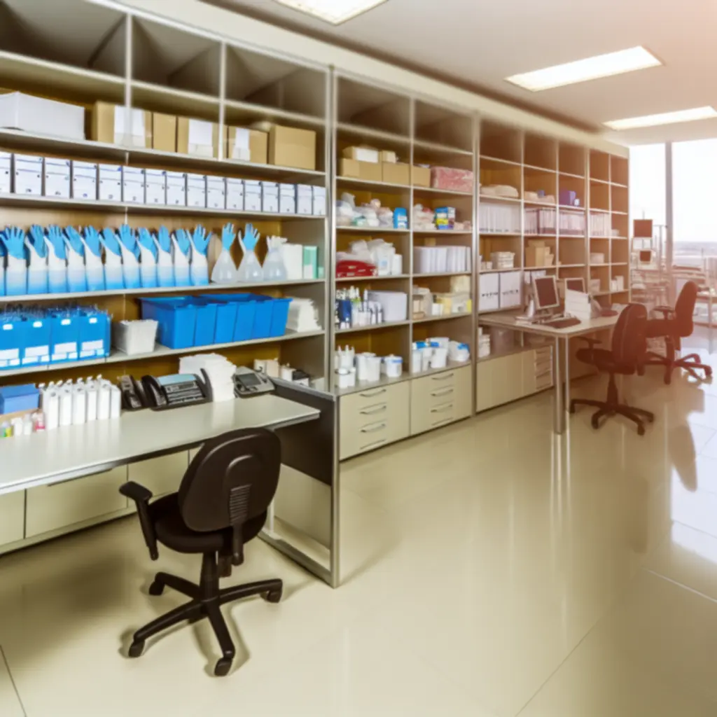 Moderne kantooromgeving met digitale catalogus op laptop