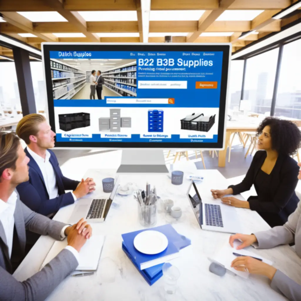 Modern B2B supplies platform interface in een kantooromgeving
